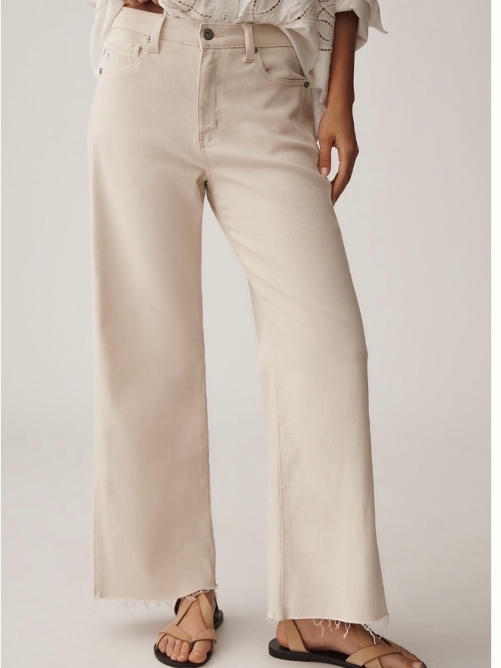 AG Saige size 26 wide leg paneled crop jeans in opal stone color